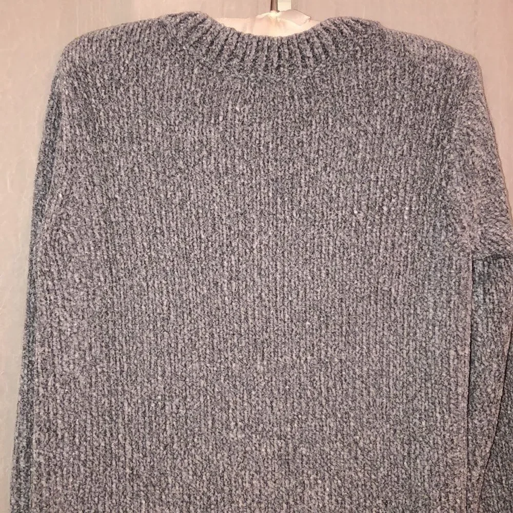 Orvis S Silver Gray Classic Collection Chenille Knit V-Neck Sweater